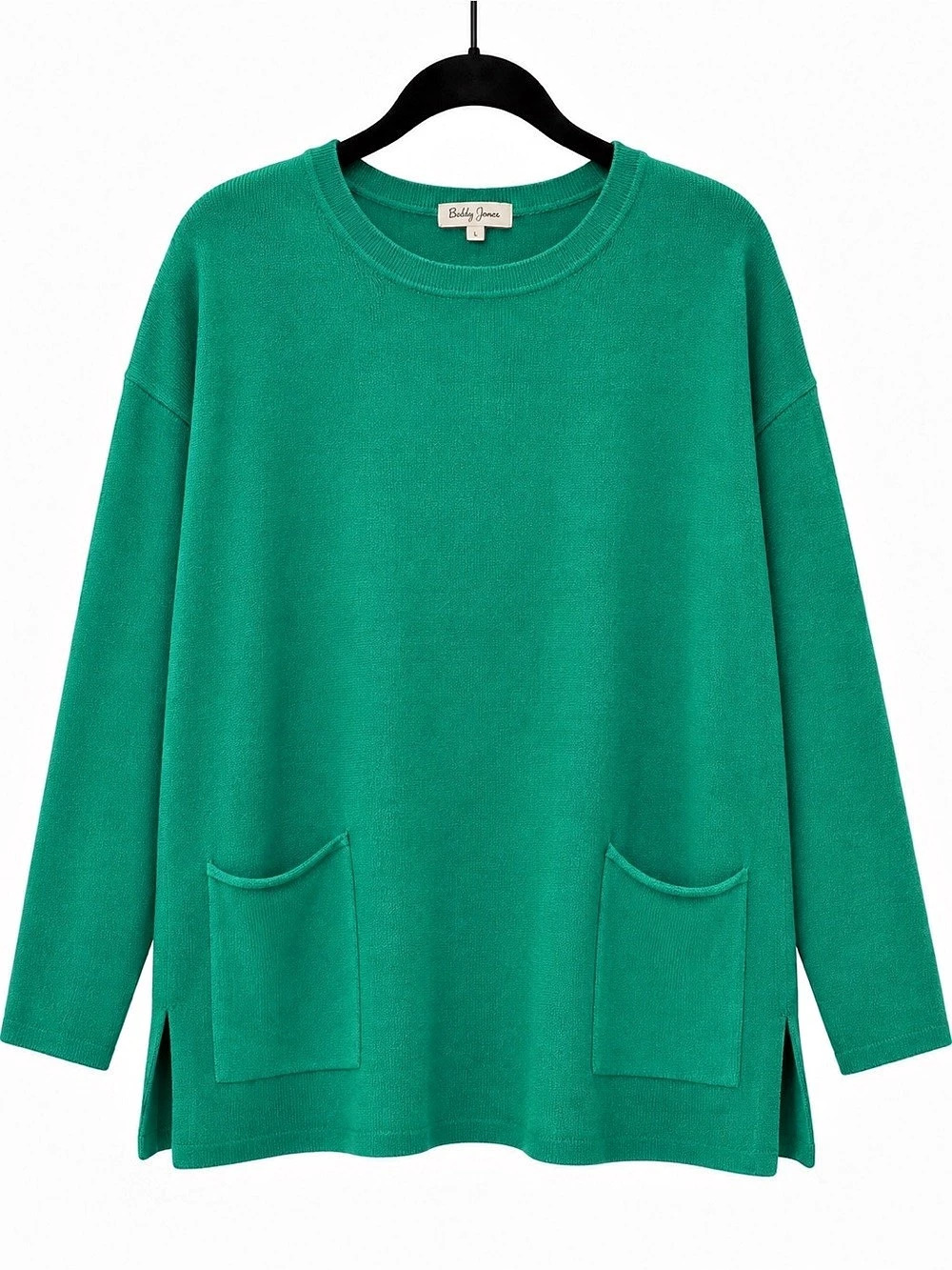 Blushing Brunette Totally Smitten Sweater Green M/L Crewneck Pocket Sweater Like